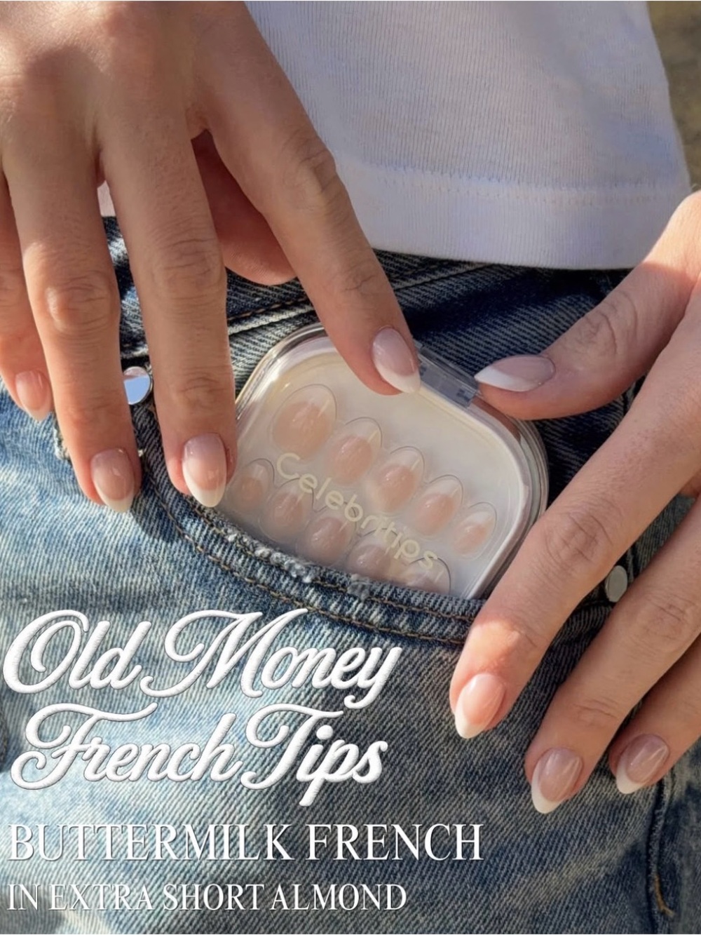 Celebritips “Buttermilk French” Press-On Nails | Short Almond | NEW